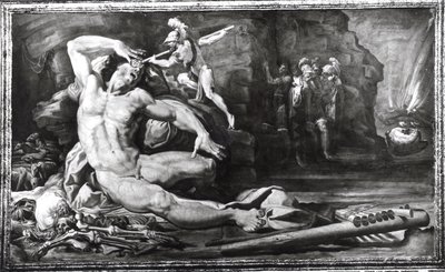 Ulysses Verblindt Polyphemus de Cycloop, fries die scènes uit de Quests van Ulysses voorstelt door Pellegrino Tibaldi